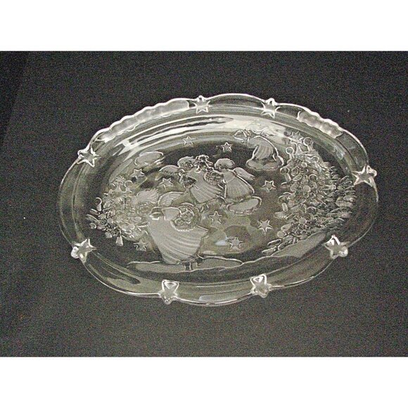 Mikasa Crystal Angel Plate Serving Dish Holidays Stars Trees 8" Retired Pattern - Picture 3 of 11